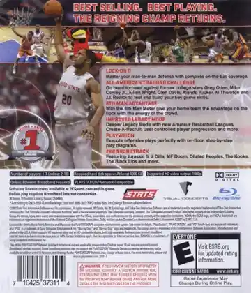 College Hoops 2K8 (USA) (v1.10) (Disc) (Update) box cover back